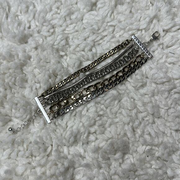 Jenny Bird Austin Cuff Metallic Gold Silver Mixed Metals Chain Stacked Bracelet - Picture 3 of 5